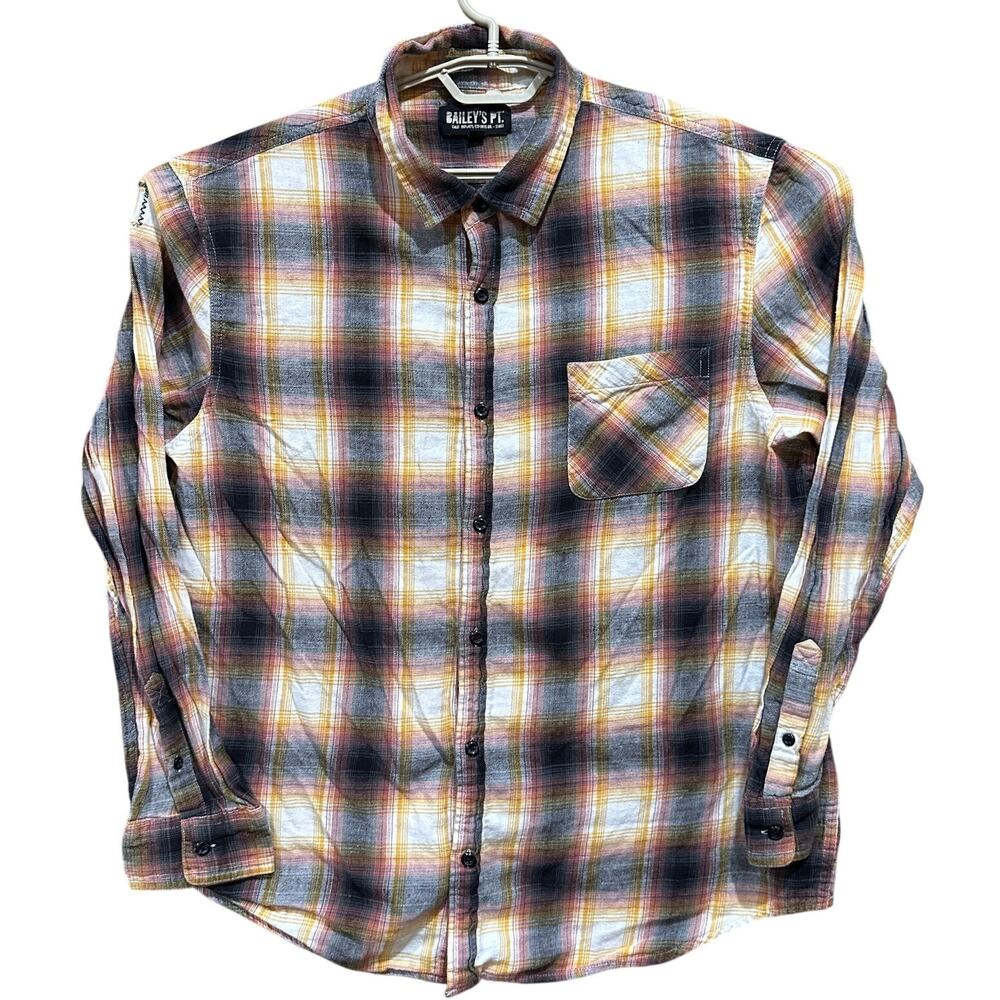 Baileys Point Flannel Shirt Mens XXL Yellow Red Gray White Plaid 100% Cotton